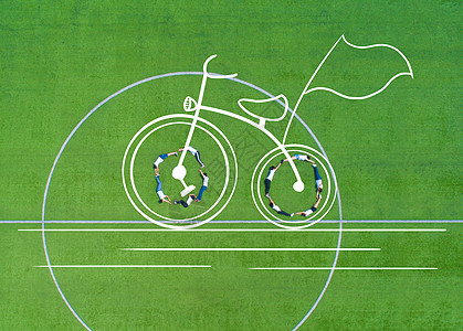 骑自行车插画环保创意航拍校园背景