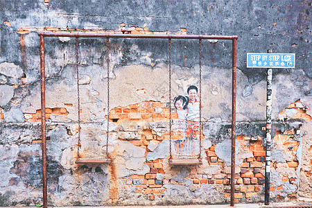 马来西亚槟城乔治市街头艺术壁画背景图片