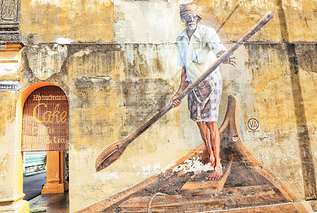 马来西亚槟城乔治市街头艺术壁画高清图片