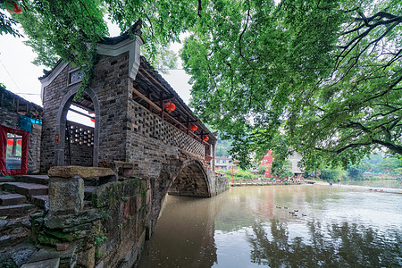 湖北咸宁刘家桥古镇廊桥背景图片