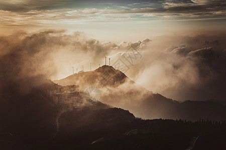 水墨仙境云雾缭绕仙境般的湖北咸宁九宫山顶背景