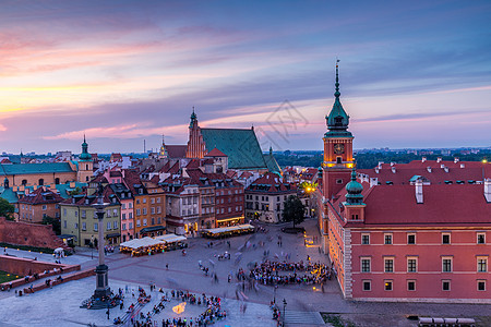 欧洲建筑街道华沙老城日落夜景景观背景
