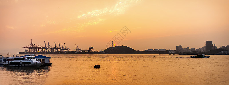 厦门港口落日背景背景