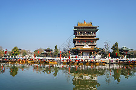 台儿庄古城标志塔楼背景