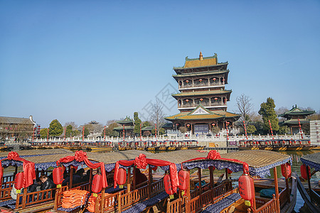 山东著名景点台儿庄古城标志塔楼背景