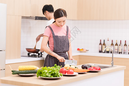 烹饪女家庭生活厨房做饭背景