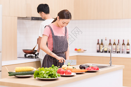 夫妻厨房做饭家庭生活厨房做饭背景