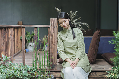 禅意玄关古风禅服女性背景