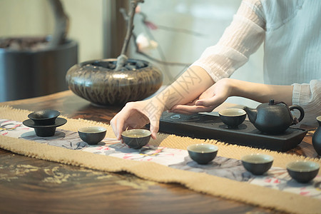 奉茶敬茶手部特写背景