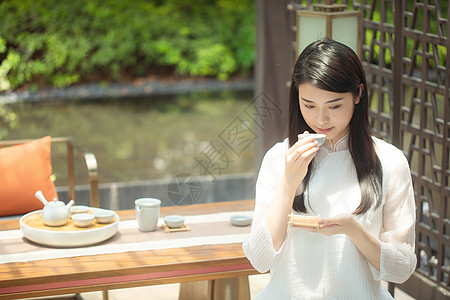 茶艺图片室外茶艺美女背景