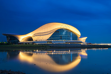 江西夜景江西九江地标建筑造型漂亮的艺术中心背景