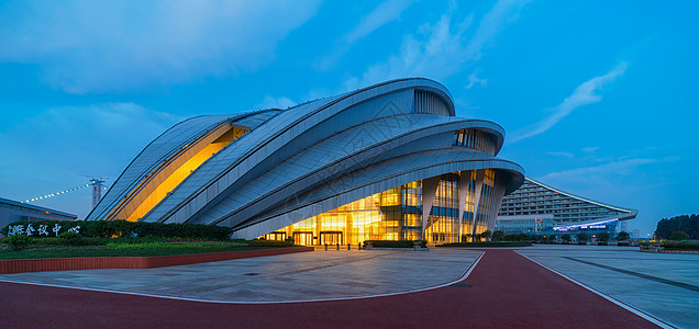 夜晚广场武汉地标建筑国际会议中心璀璨夜景背景