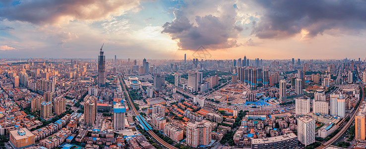 晚霞风景夕阳晚霞下的城市全景长片背景