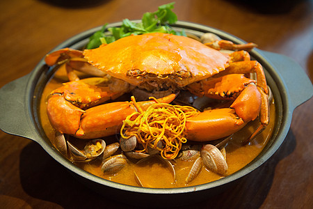 螃蟹锅美食海鲜咖喱炒饭高清图片