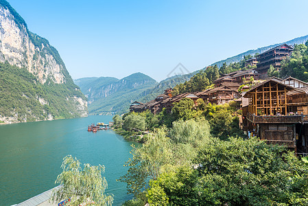 酉阳桃花源重庆酉阳龚滩古镇背景