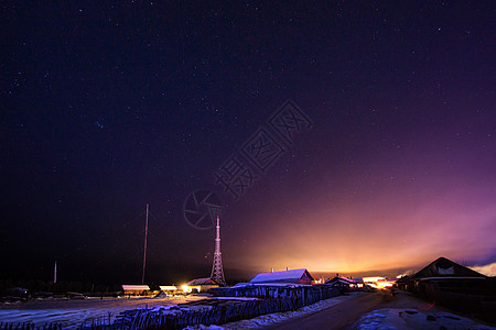 夜景雪景北极村宁静的夜晚背景