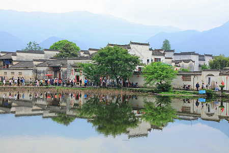 黄山水墨画安徽黄山宏村背景