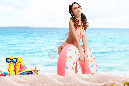 海边度假比基尼美女背景图片