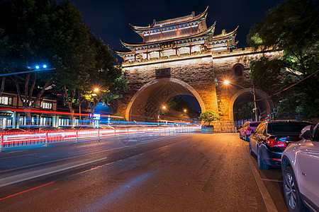 武汉旅游景点晴川阁铁门关夜景背景图片