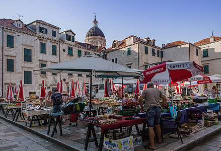 克罗地亚著名旅游城市杜布罗夫尼克露天市场背景