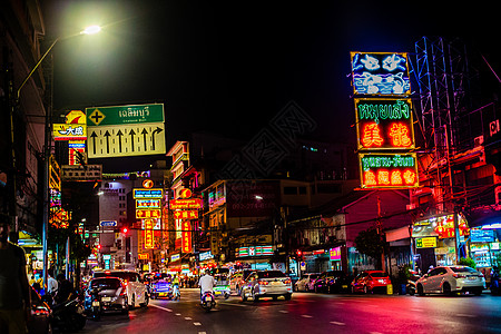 曼谷夜景曼谷唐人街背景