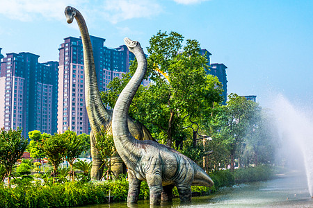亲子乐园白天常州恐龙园恐龙塑像背景