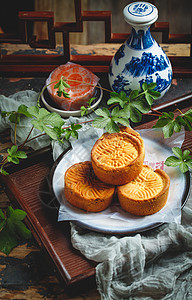 传统老五仁月饼广式月饼背景