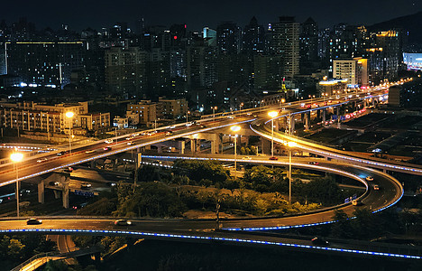 厦门仙岳路立交桥车灯光影夜景背景图片