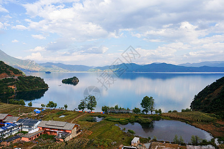 泸沽湖观景台云南丽江泸沽湖背景