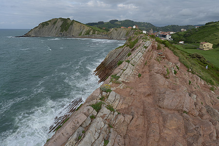 西班牙海岸西班牙巴斯克海岸独特的复理石地质结构海滩背景