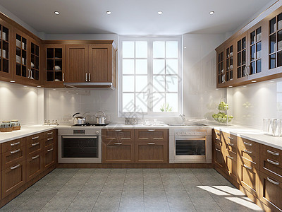 美式复古厨房效果图背景图片