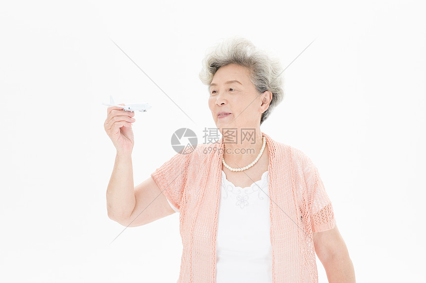 老年奶奶飞行旅游图片
