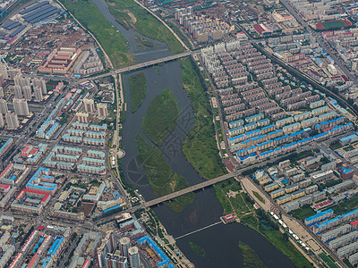 海拉尔城市上空俯视全景背景图片