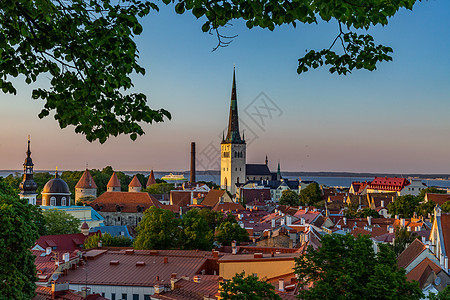 爱沙尼亚首都塔林中世纪老城美丽的日出高清图片