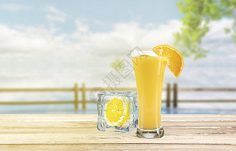 橘子树叶果汁设计图片
