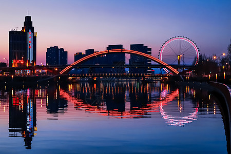 天津之眼夜景摩天轮高清图片