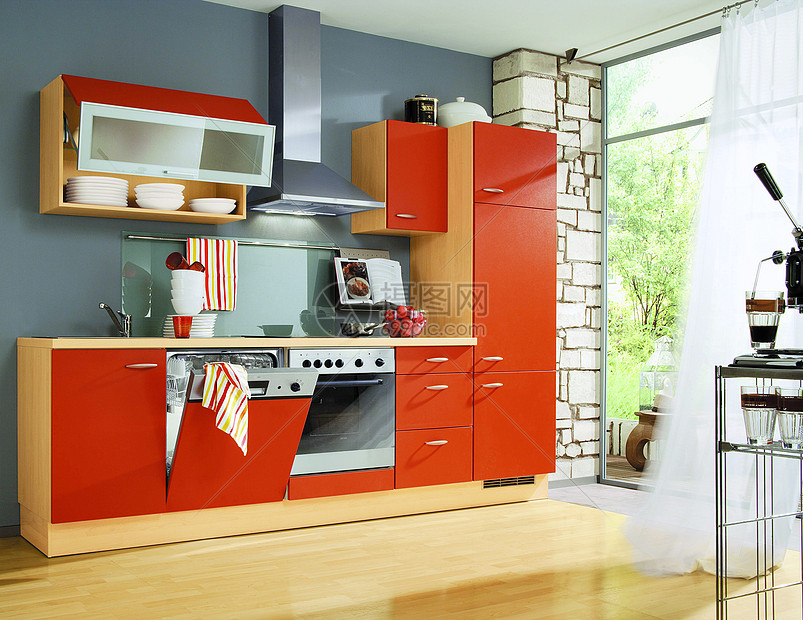 红色厨房效果图图片