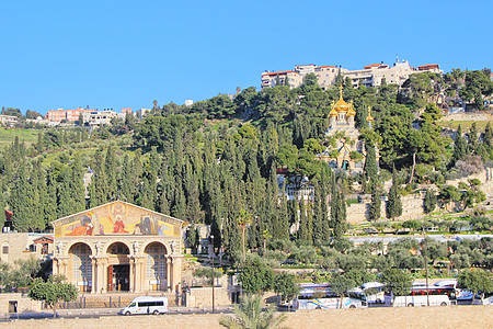 以色列教堂以色列耶路撒冷橄榄山背景