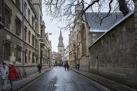 英国牛津大学雪景背景