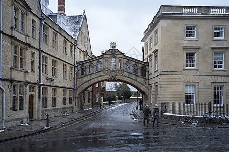 英国牛津大学雪景背景