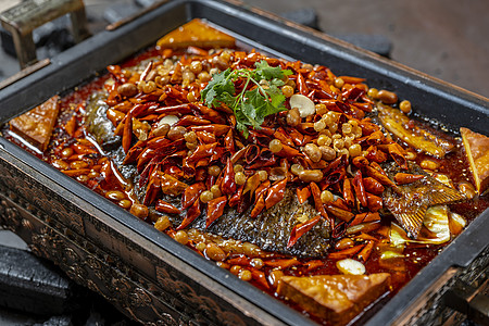 香辣烤鱼食物摄影鱼飘高清图片