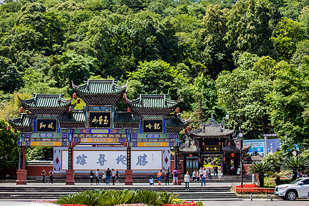 寺庙大门都江堰景区背景