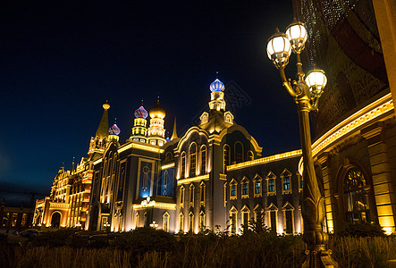 夜景广场满洲里套娃广场夜景背景