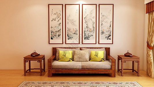中式室内家居效果图恬淡高清图片素材