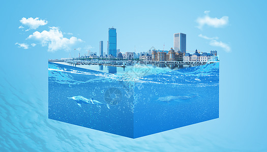 海底生物水上城市设计图片