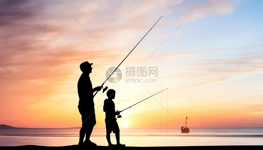 父子钓鱼图片