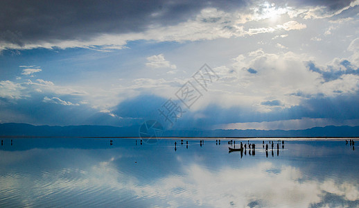 青海湖日落茶卡盐湖背景