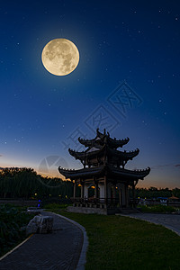 北京夜景中秋节陶然亭背景