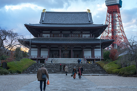 日本建筑秋天的日本增上寺背景