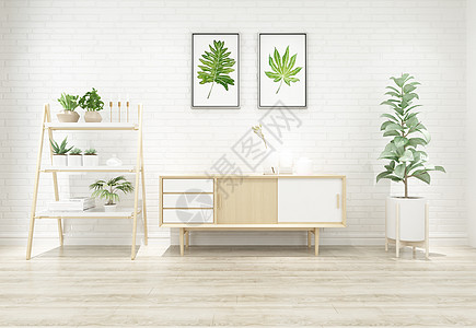 绿色植物装饰画现代简洁风家居陈列室内设计效果图背景